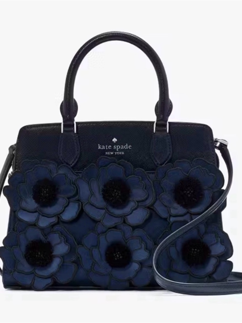 💙kate spade navy floral applique satchel with top handles